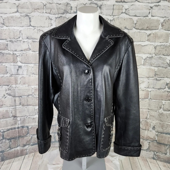 Danier Black Leather  Jacket Moto Style Buckle Flap Pockets XL Super Soft - Picture 1 of 14